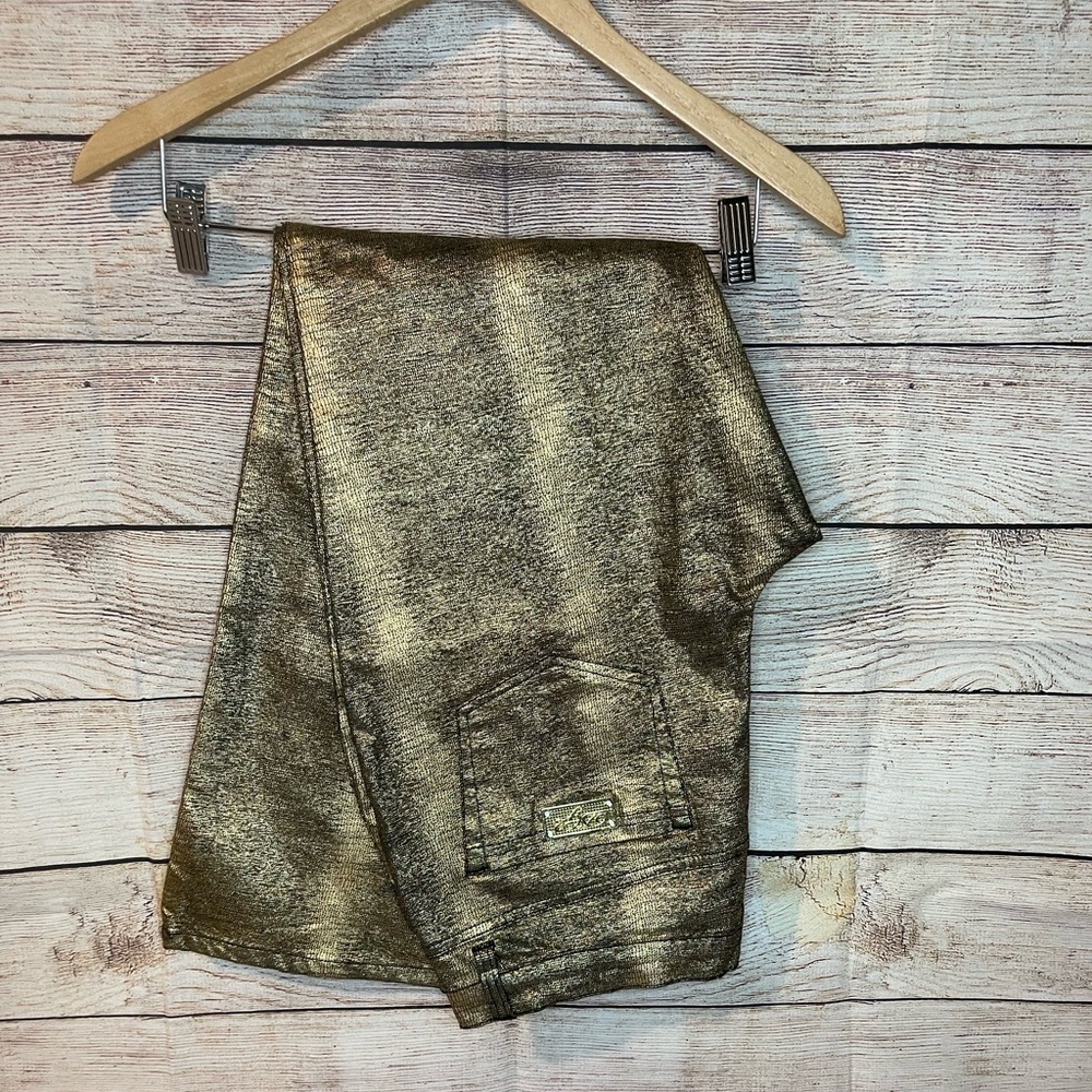 DG2 by Diane Gilman classic gold metallic snake print jeans